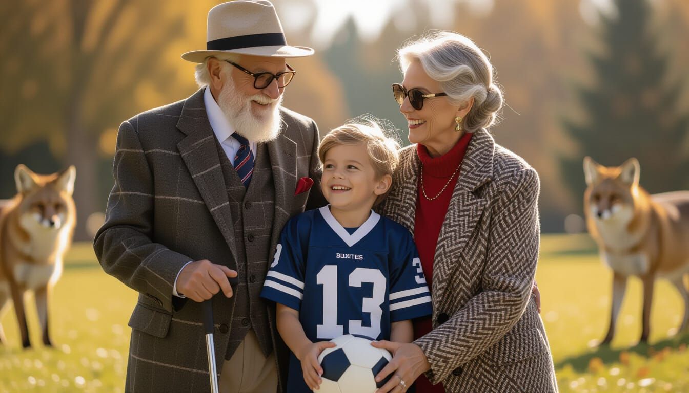 Generational Joy: Fox Family in a Lush Park