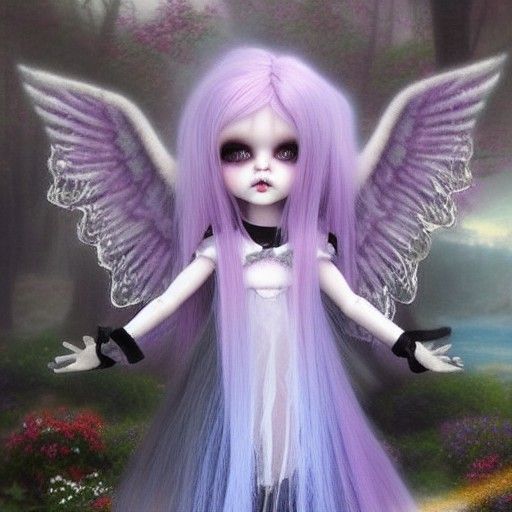 Pastel Goth Fallen Angel Doll in Ethereal Mist