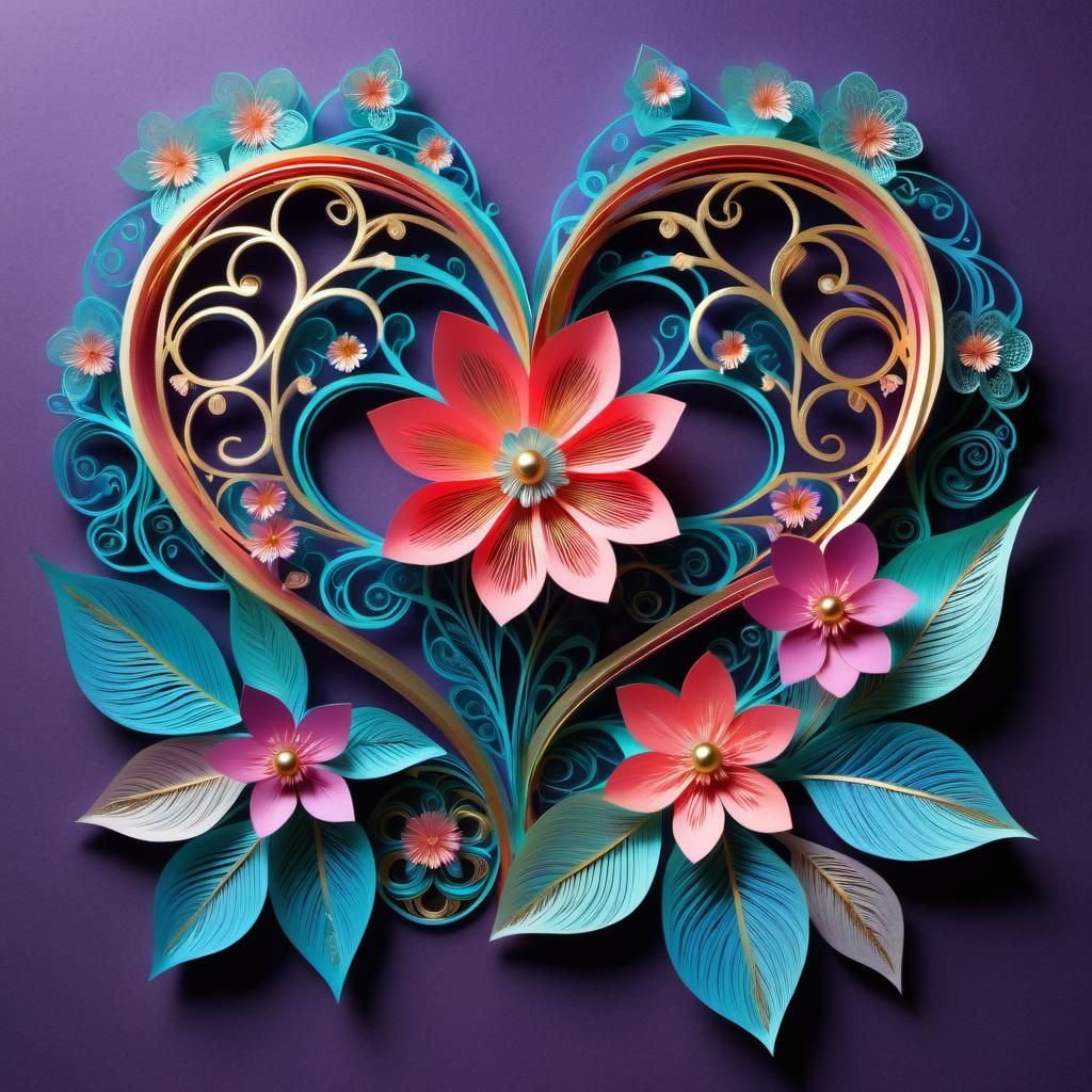 Intertwined Hearts with Filigree Flowers in 3D Paper Art
