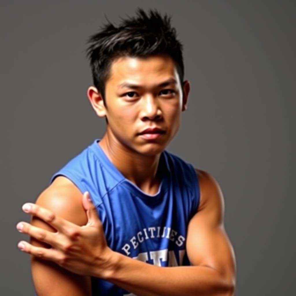 Muscled Warrior in a Baby-Faced Expression