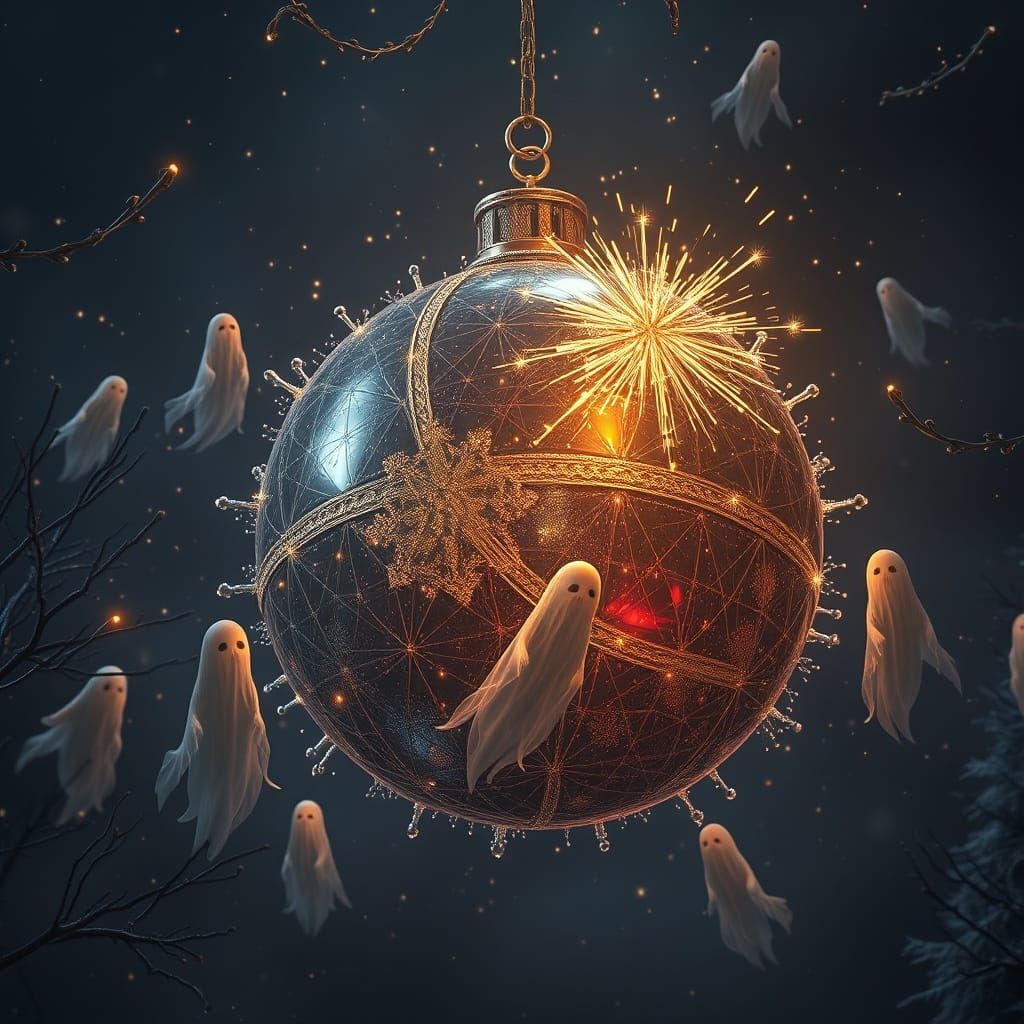 Dark Fantasy New Year's Eve Ball with Friendly Ghosts