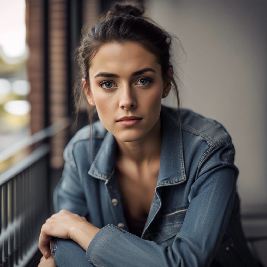 Determined Young Woman on a Ledge