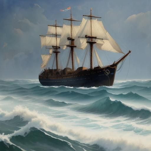 Shipwreck in Gouache Style: Epic Sea Tragedy