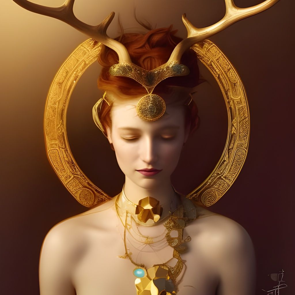 Artemis with Deer Antlers, Hyperdetailed Portrait