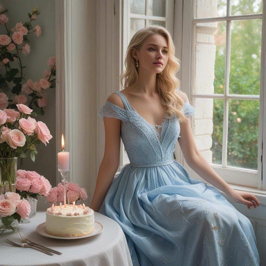 Whimsical Birthday Scene in Dreamy Oil Painting Style