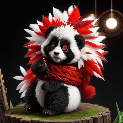 Cute Fluffy Red Panda Knitted from Yarn