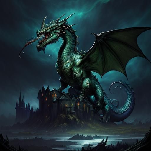 Cosmic Dragon in Watercolor, Fantasycore Style