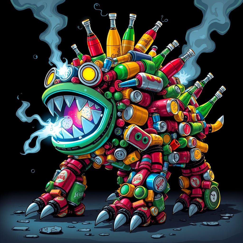 Soda Creature in Exaggerated Cartoon Style