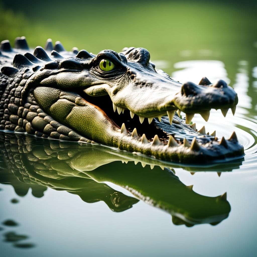 Hypnotic Crocodile Eye Reflected in Water, 8K