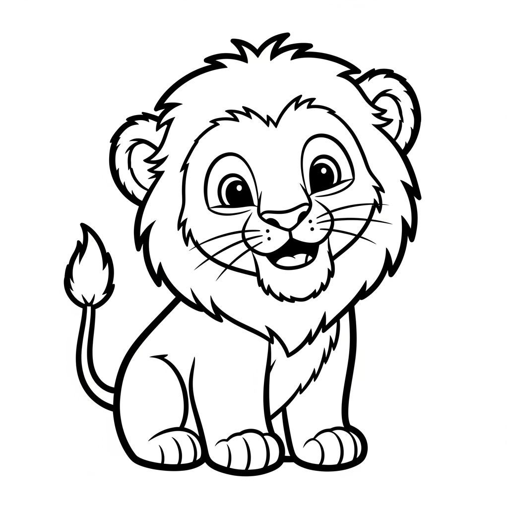 Adorable Lion Cub Portrait in Children's Book Style