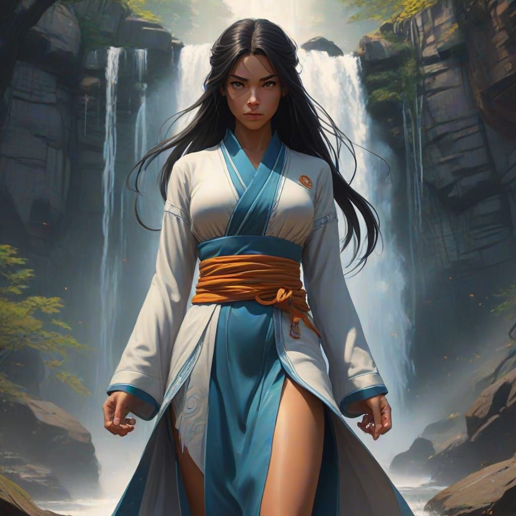 Mystical Anime Warrior Goddess in Vibrant Golden Light