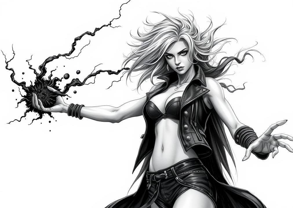 D&D Sorceress Fires Dark Energy: Pencil Sketch