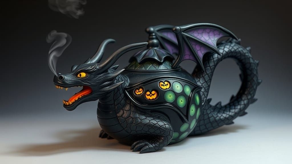 Majestic Dragon Teapot with Halloween Mystique