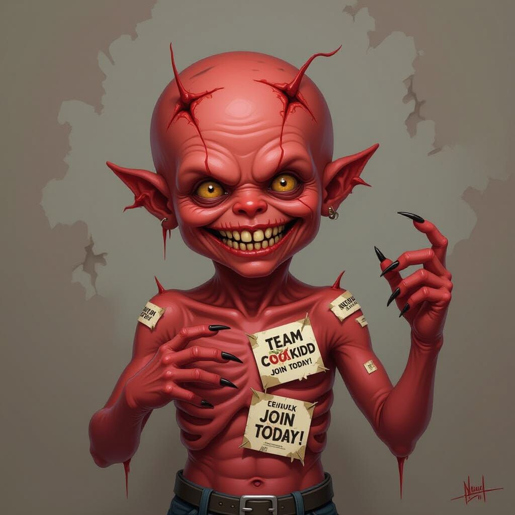 Grotesque Crimson Creature with Skeletal Features