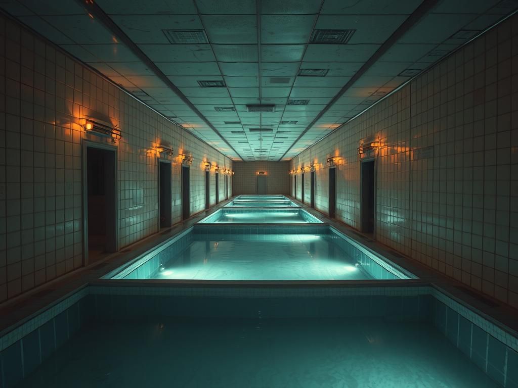 Surreal Liminal Space with Cyan Pools