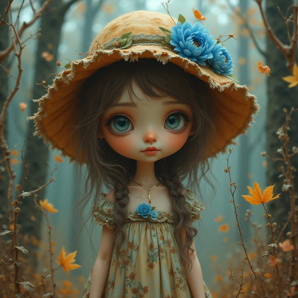 Autumn Goddess in Surreal Forest, Oil Painting Style