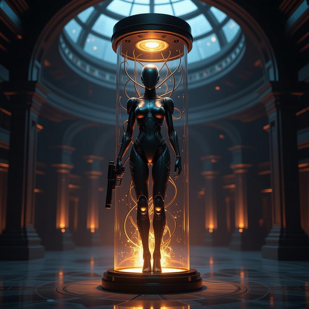 Nebula Vessel: Metallic Figure in Glass