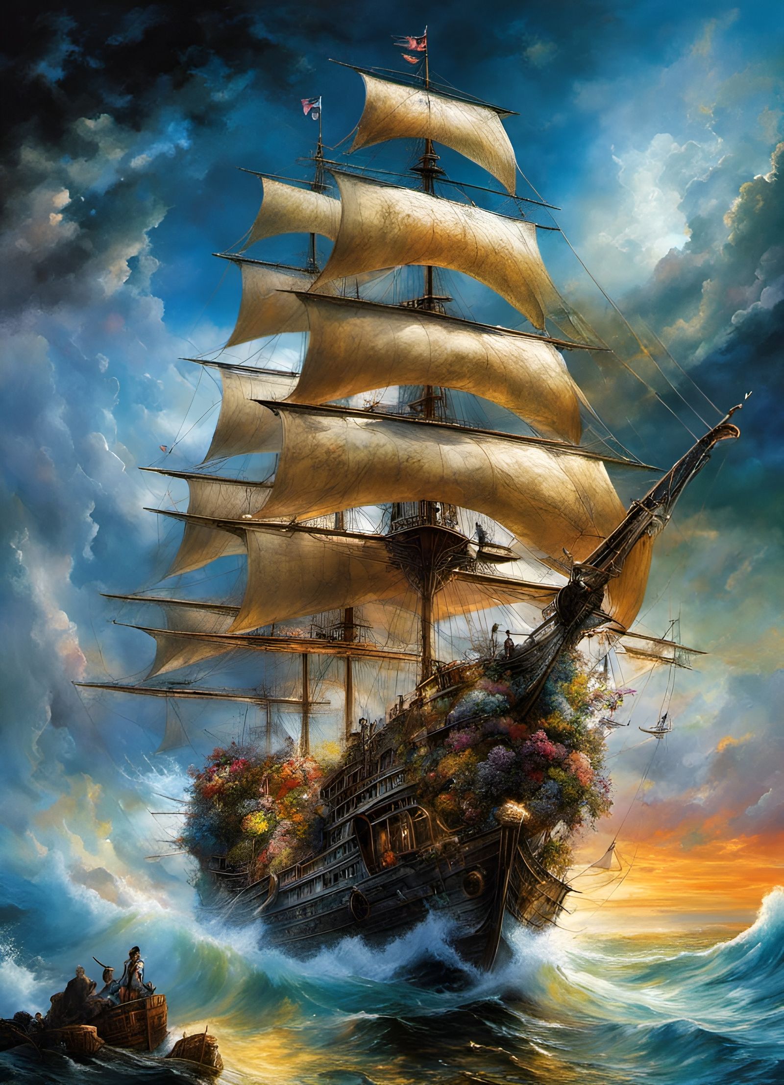 Norse Pirate Ship in Storm: Hyperdetailed Surrealism