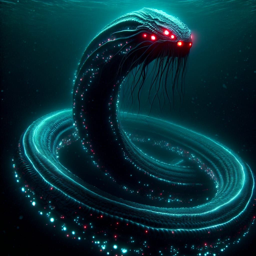 Massive Bioluminescent Serpent of the Deep Ocean