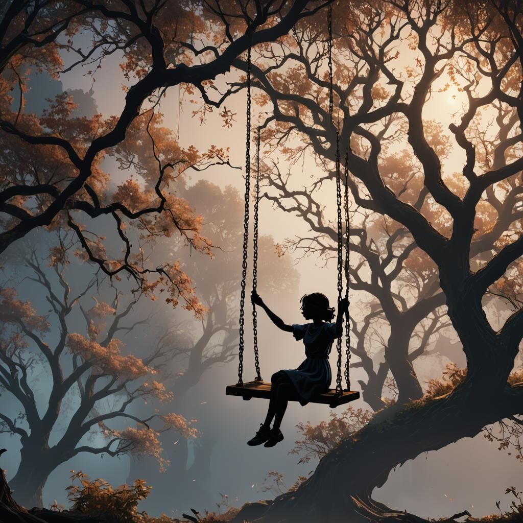 Girl on a Swing: Detailed Matte Painting