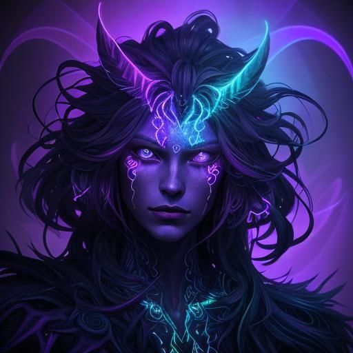 Purple Monster Portrait with Neon Bioluminescence