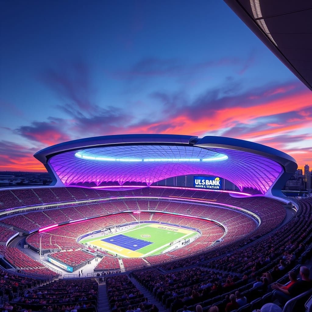 Futuristic U.S. Bank Stadium in Modernist Neon Style