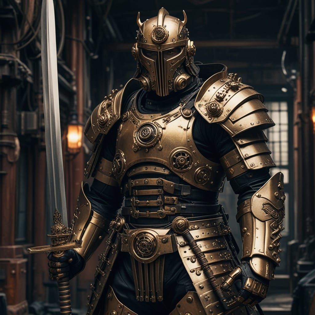 Steampunk Samurai Warrior in Mechanical Armor