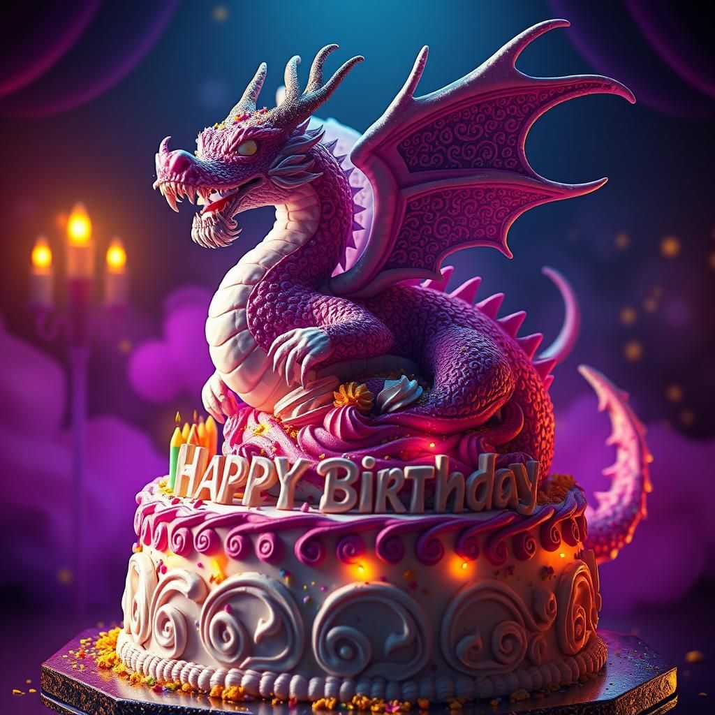 Sugary Dragon Birthday Cake Fantasy Art