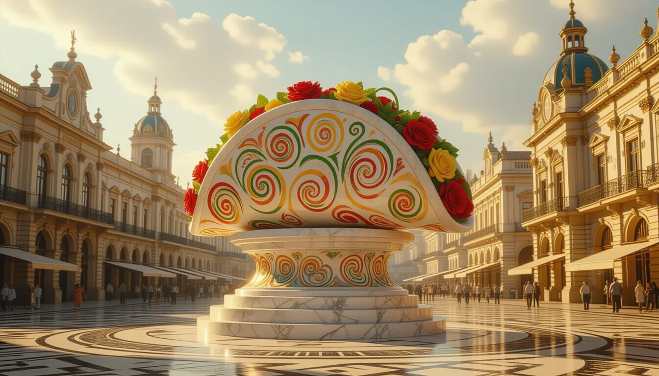 Marble Taco Statue in Baroque Town Square