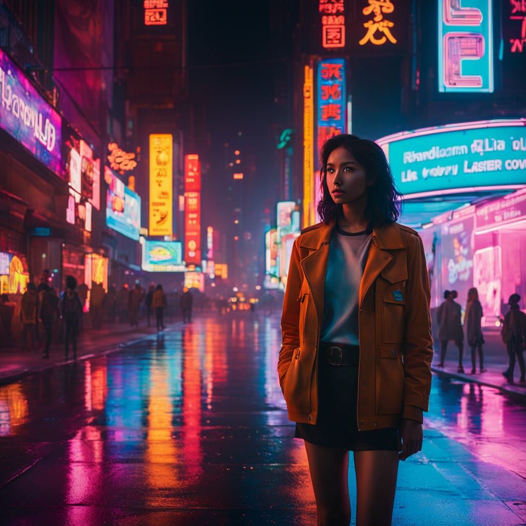 Cyberpunk Cityscape at Night in Vibrant Neon