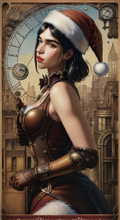 Steampunk Dua Lipa as Surreal Santa Claus