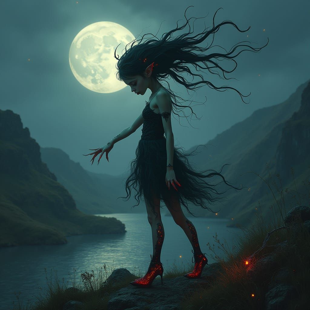 Moonlit Highland Vampire Fey in Unsettling Junji Ito Style