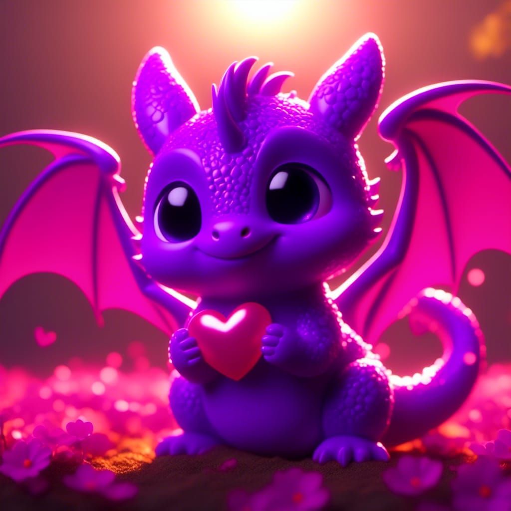 Adorable Purple Dragon with Hearts