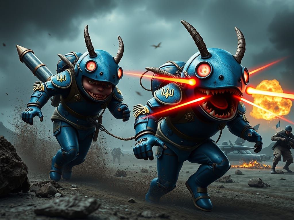 Cyberpunk Axolotl Warriors in Frenzied Battle