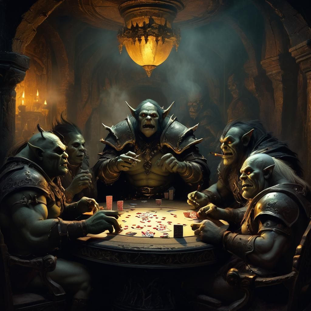 Orcs Play Poker in Grimdark Fantasy Throne Room