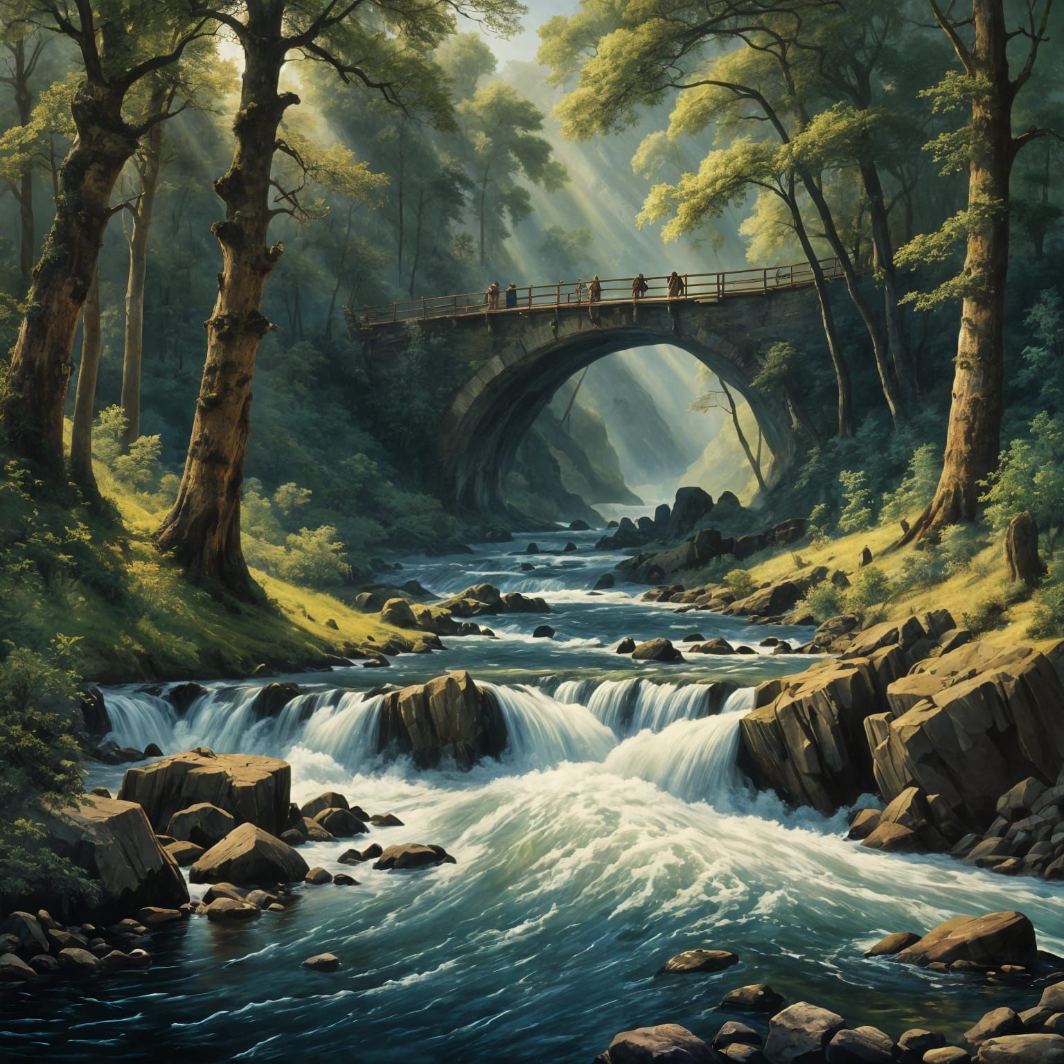 Dramatic River Rapids in Romantic Landscape Style