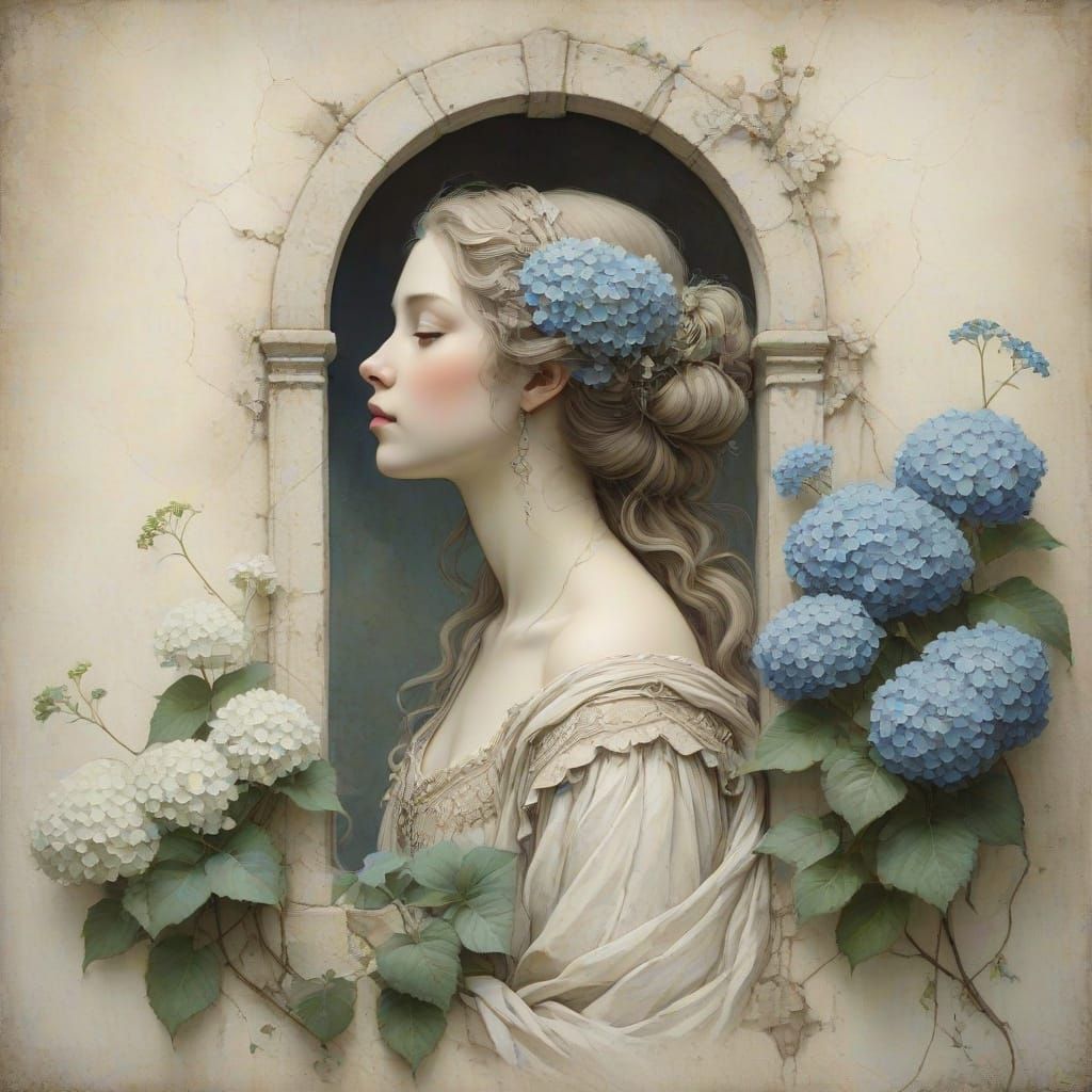 Moon Lady with Hydrangea in Baroque Style