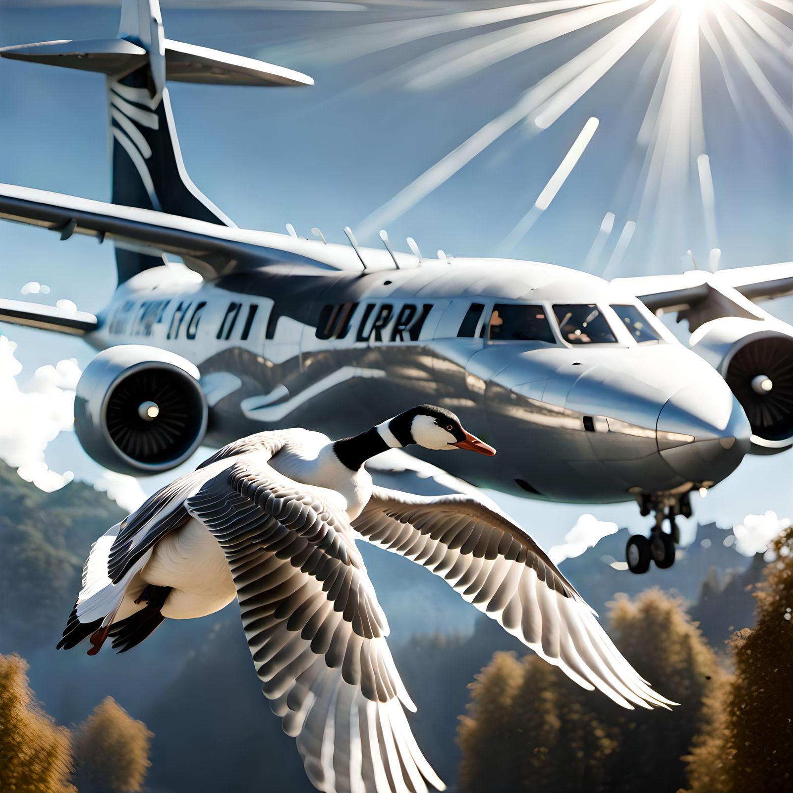 Hyperrealistic Geese Flying in Majestic Formation