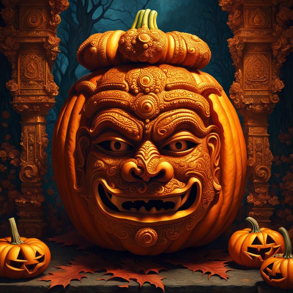 Ravana Pumpkin Carving in Expressionist Style
