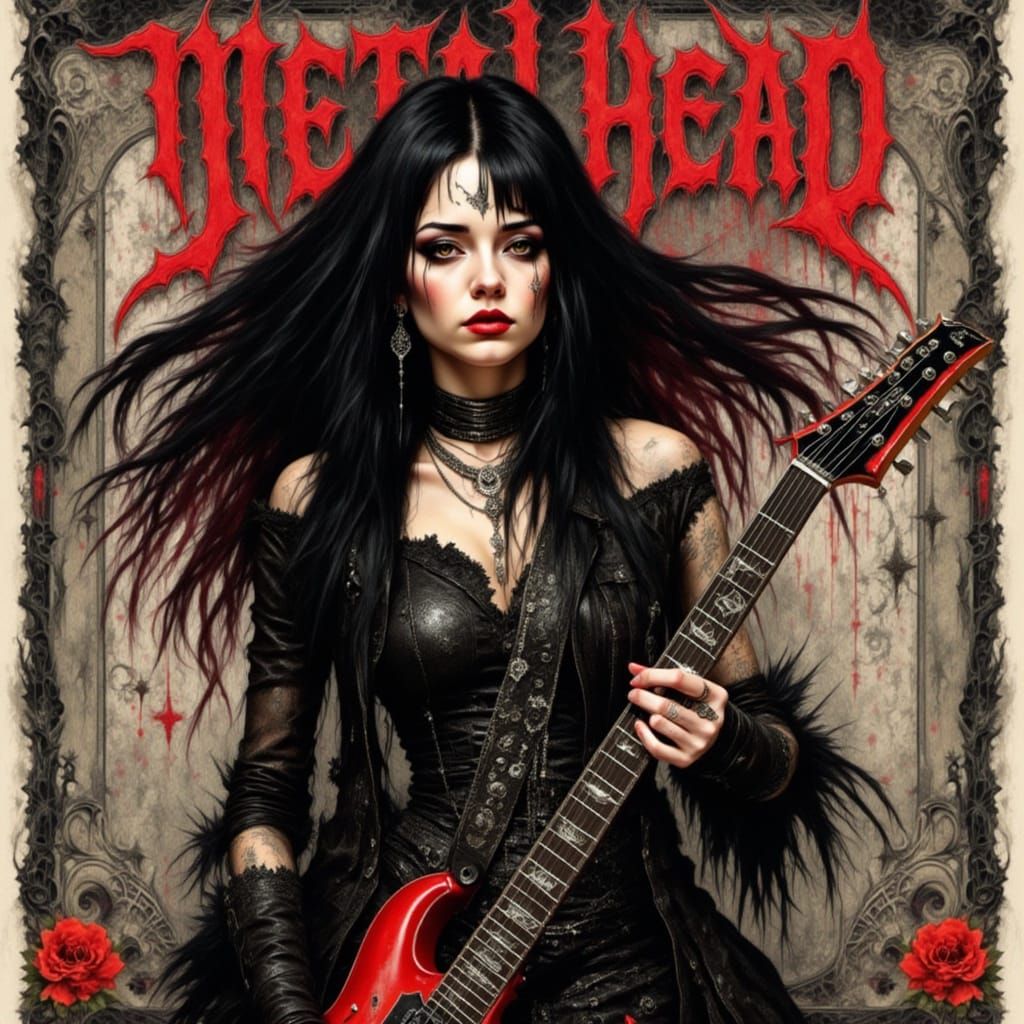 Gothic Metalhead Album Cover with Guitar