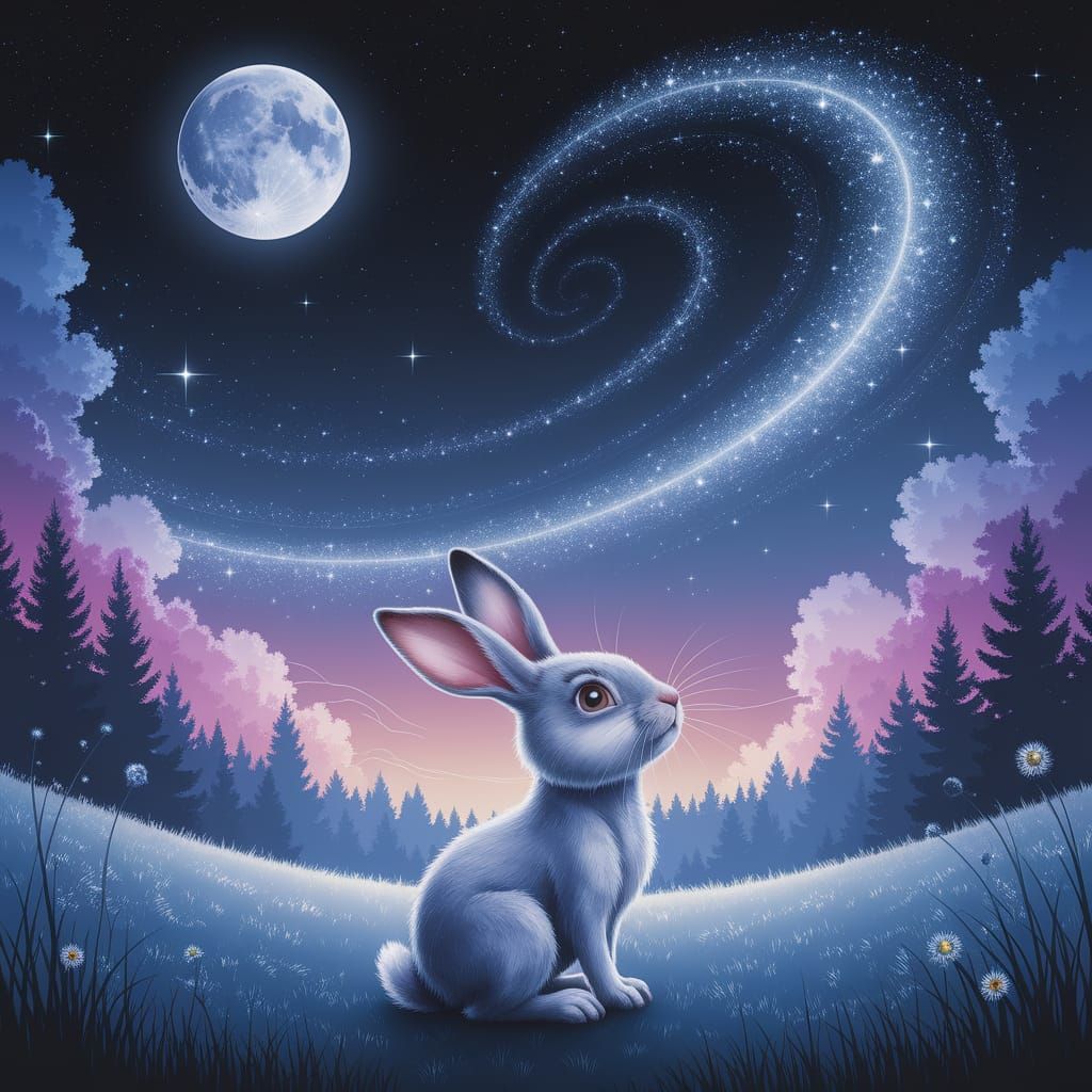 A Bunny's Ethereal Moment Under the Moonlit Sky