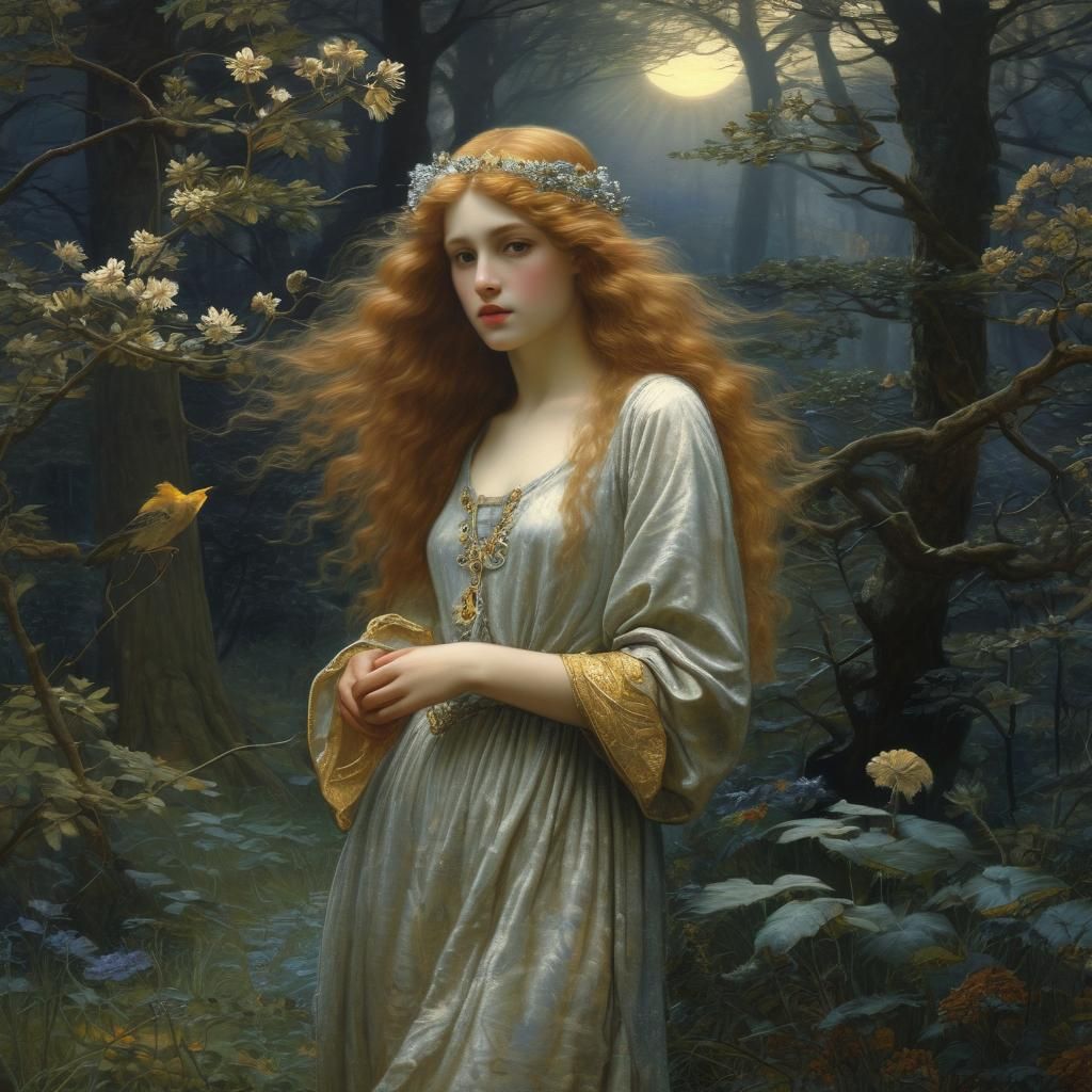 Ethereal Portrait in Pre-Raphaelite Style