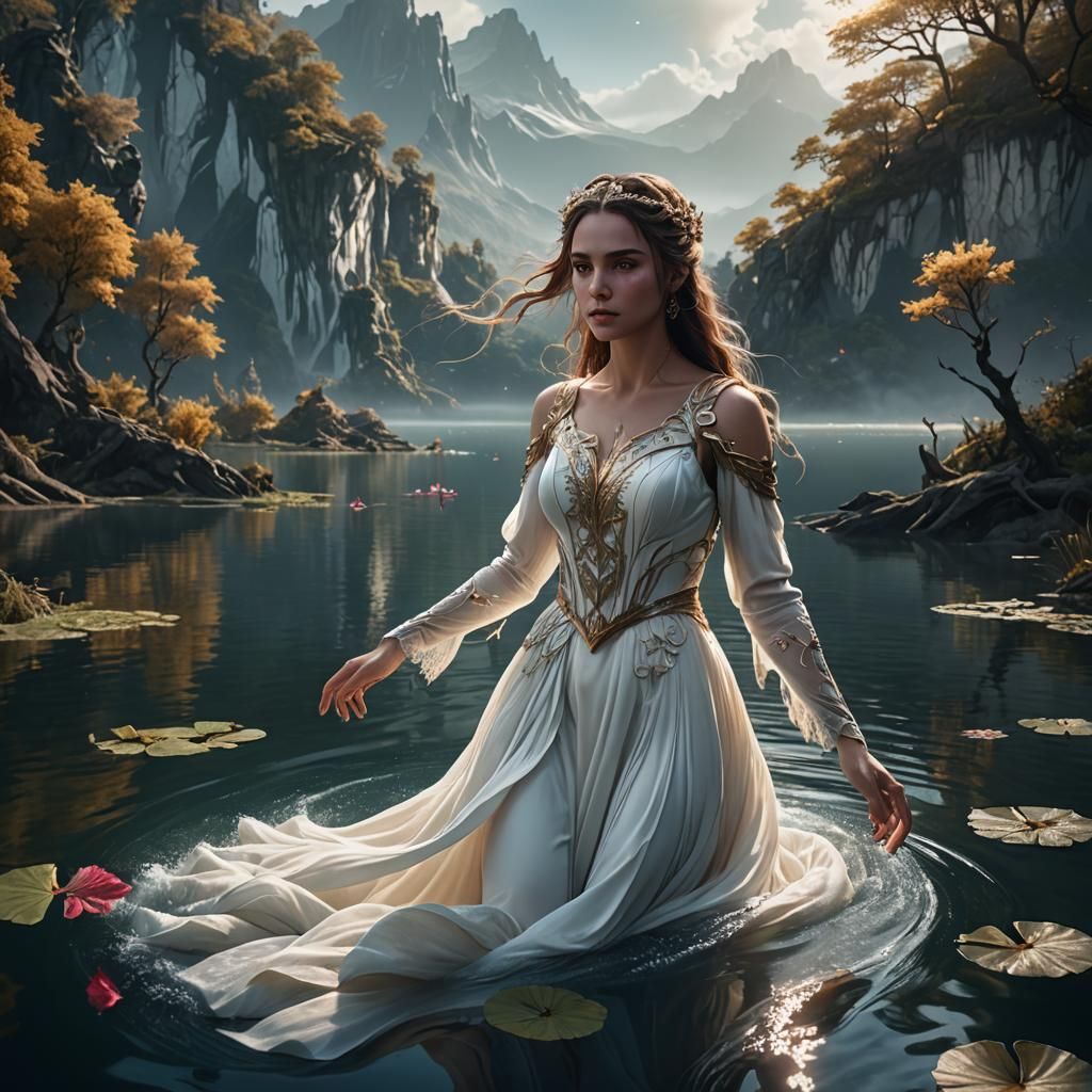 Mythical Girl in Lake: Detailed Matte Painting