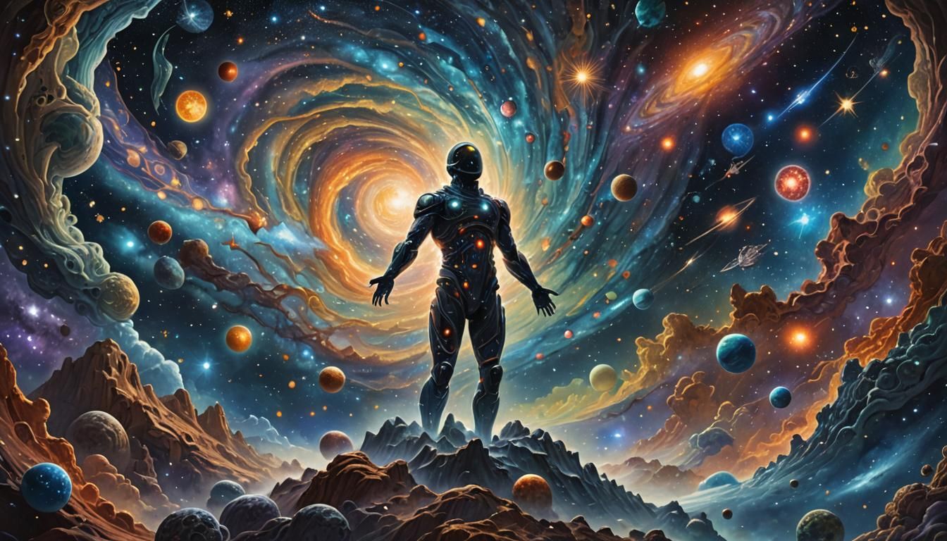 Human Rebirth in Surreal Starscape: Digital Art
