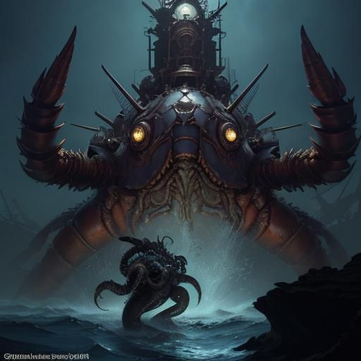Steampunk Crab Fantasy Sea Creature in 8K