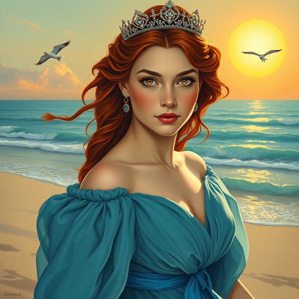 Royal Princess of the Sea in Majestic Blue Gown