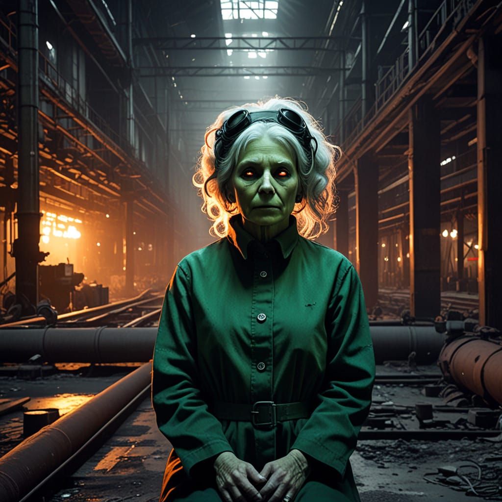 Ethereal Refinery Ghost in Haunting Green Glow