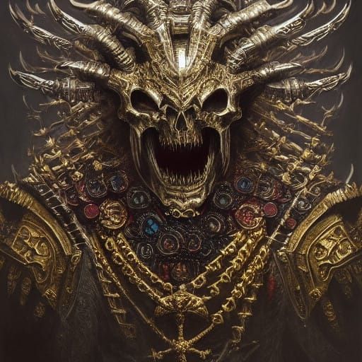 Gilded Skeleton Demi God: A Macabre Portrait in Intricate Go...
