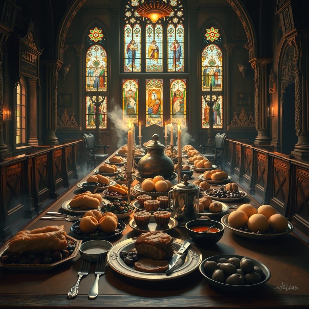 Medieval Feast with Hyperrealistic Shading