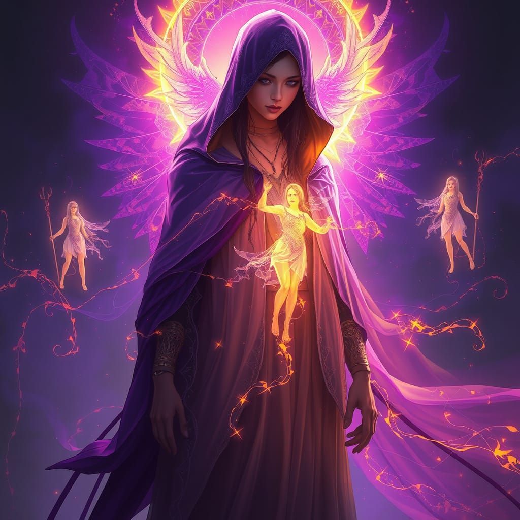 Ethereal Hooded Figure in Dark Fantasy Realm